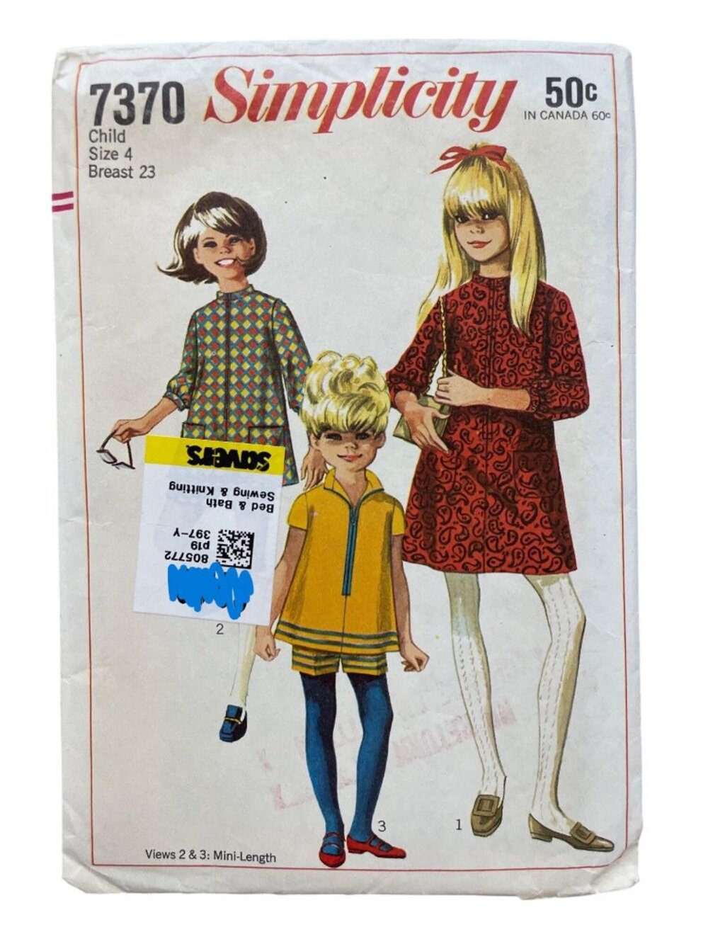 Vintage 60s Simplicity 7370 Sewing Pattern Size 4 Girls Dress & Shorts Retro CUT